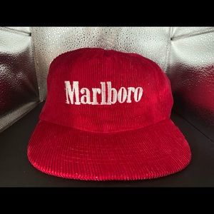 Vintage Marlboro Corduroy Snapback Hat Trucker Cap Tobacco Advertising